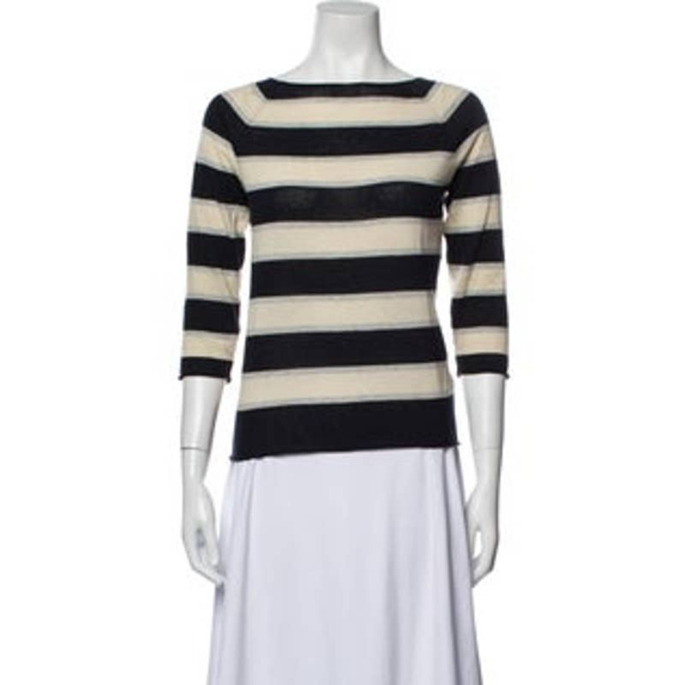 DEMYLEE WOMENS NAVY/CREAM STRIPED BATEAU NECKLINE SWEATER
